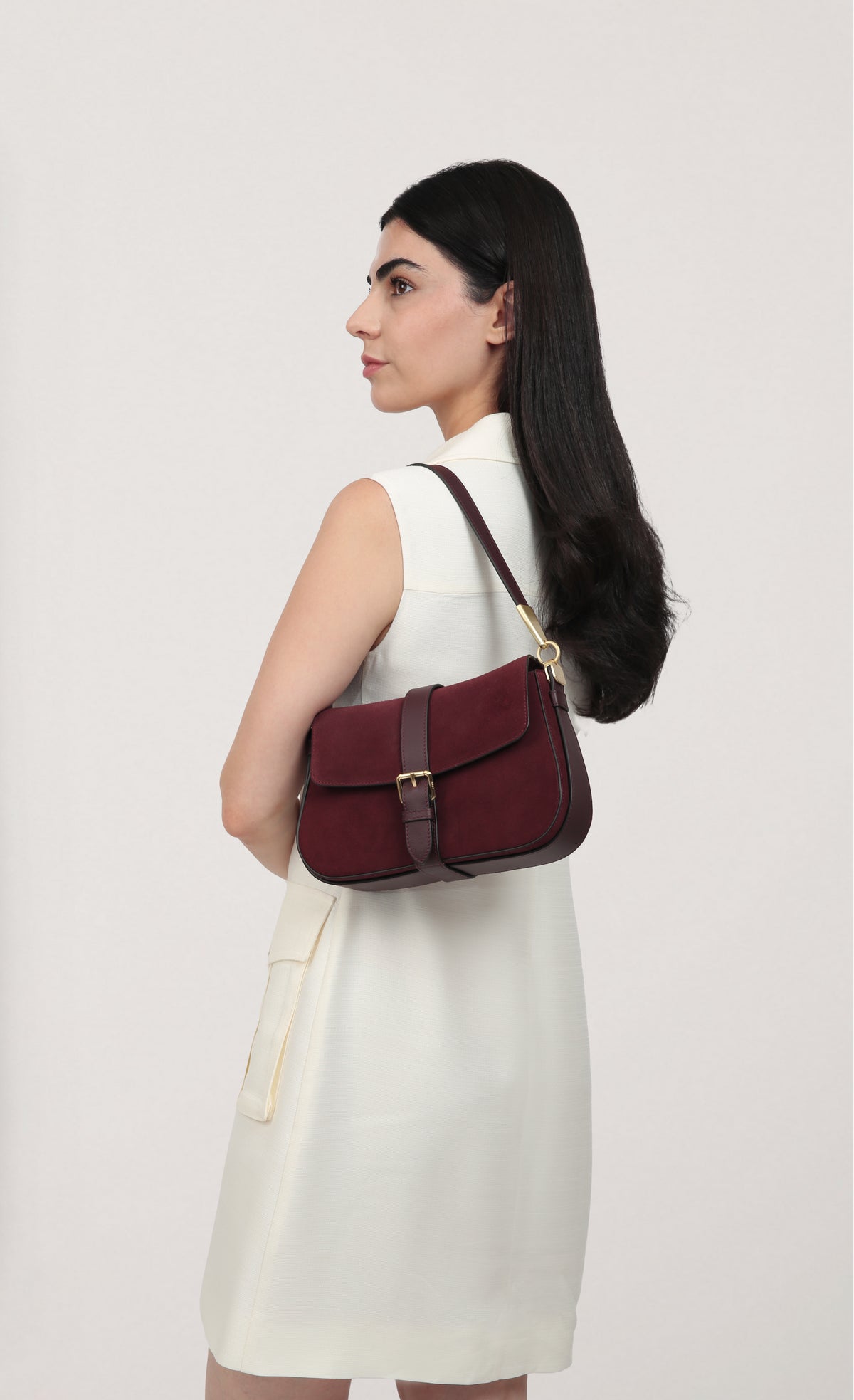 ARIES SHOULDER BAG IN SUEDE CALFSKIN