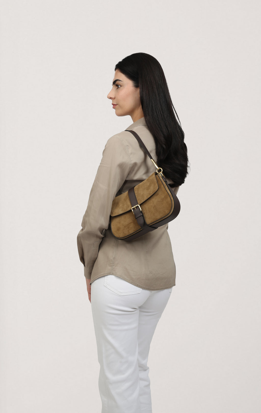 ARIES SHOULDER BAG IN SUEDE CALFSKIN